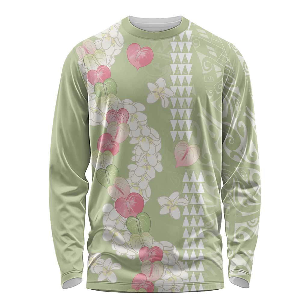 Leaf Green Hawaii Anthurium Plumeria Lei Long Sleeve Shirt LT9 Unisex Green - Polynesian Pride