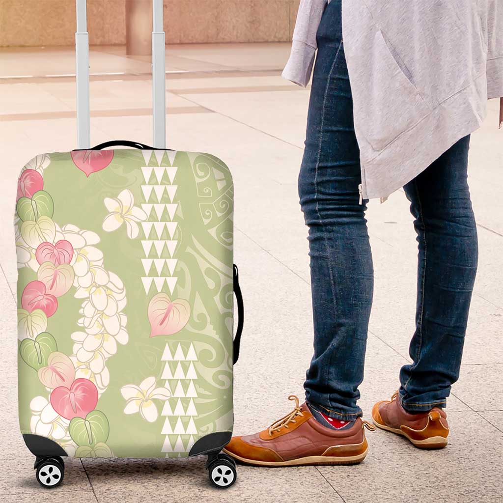 Leaf Green Hawaii Anthurium Plumeria Lei Luggage Cover LT9 Green - Polynesian Pride