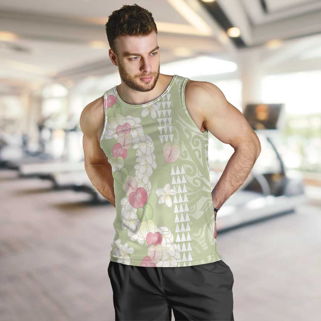 Leaf Green Hawaii Anthurium Plumeria Lei Men Tank Top LT9 Green - Polynesian Pride