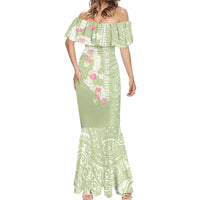 Leaf Green Hawaii Anthurium Plumeria Lei Mermaid Dress LT9 - Polynesian Pride