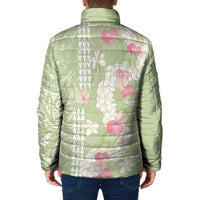 Leaf Green Hawaii Anthurium Plumeria Lei Padded Jacket LT9 - Polynesian Pride