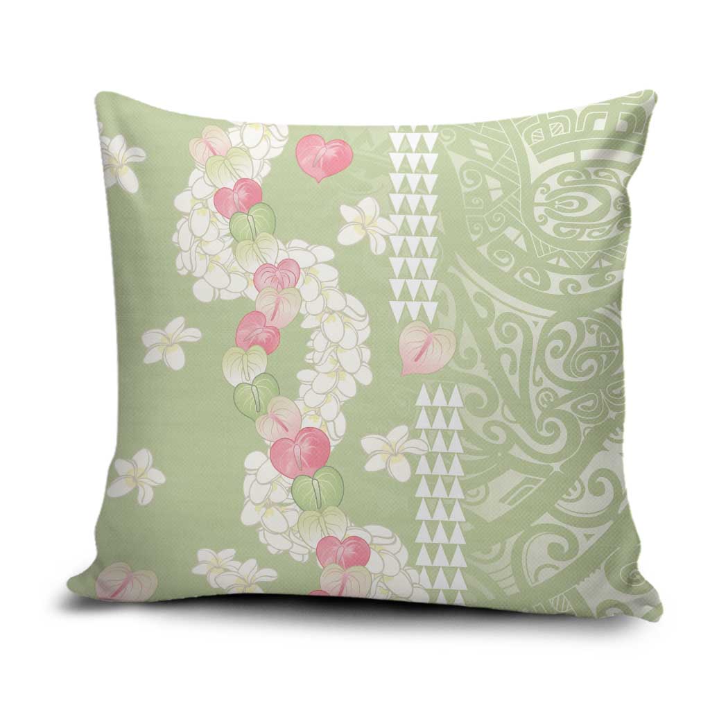 Leaf Green Hawaii Anthurium Plumeria Lei Pillow Cover