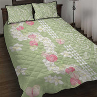 Leaf Green Hawaii Anthurium Plumeria Lei Quilt Bed Set