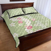 Leaf Green Hawaii Anthurium Plumeria Lei Quilt Bed Set
