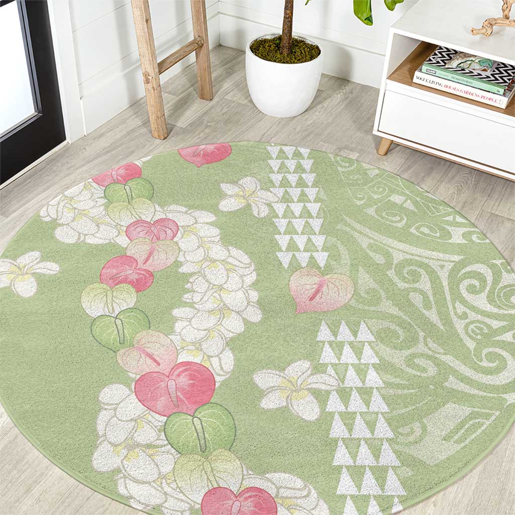 Leaf Green Hawaii Anthurium Plumeria Lei Round Carpet LT9 Green - Polynesian Pride