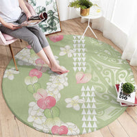Leaf Green Hawaii Anthurium Plumeria Lei Round Carpet LT9 - Polynesian Pride