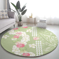 Leaf Green Hawaii Anthurium Plumeria Lei Round Carpet LT9 - Polynesian Pride
