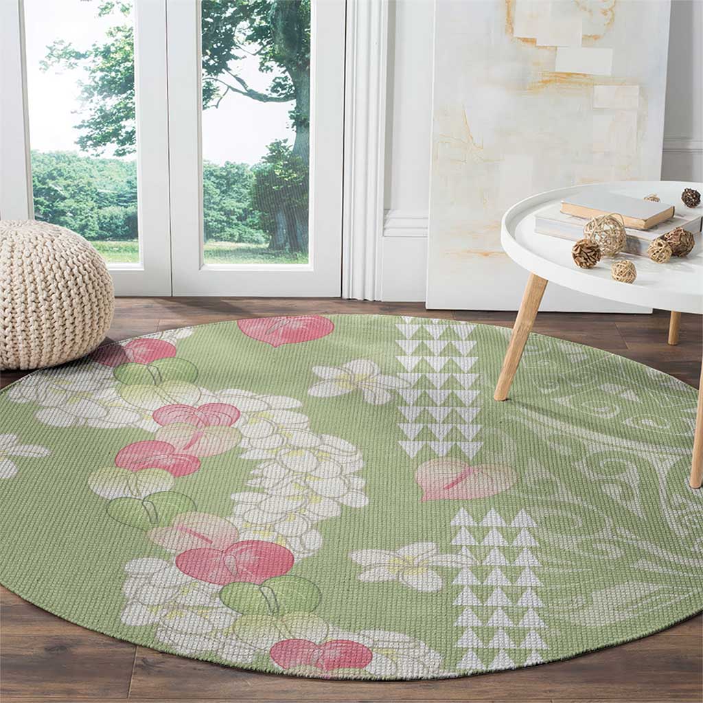 Leaf Green Hawaii Anthurium Plumeria Lei Round Carpet LT9 - Polynesian Pride