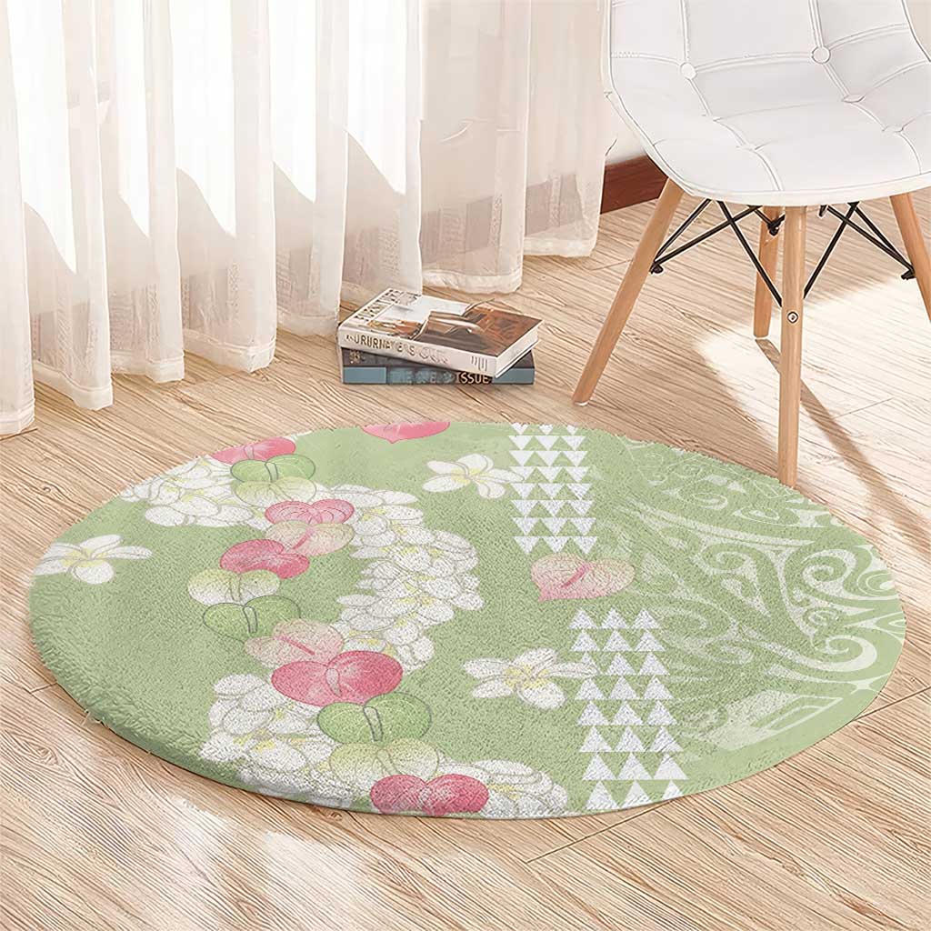Leaf Green Hawaii Anthurium Plumeria Lei Round Carpet LT9 - Polynesian Pride