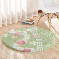 Leaf Green Hawaii Anthurium Plumeria Lei Round Carpet LT9 - Polynesian Pride
