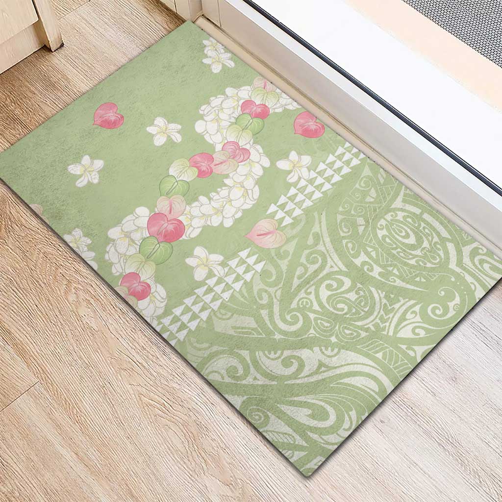 Leaf Green Hawaii Anthurium Plumeria Lei Rubber Doormat LT9 - Polynesian Pride