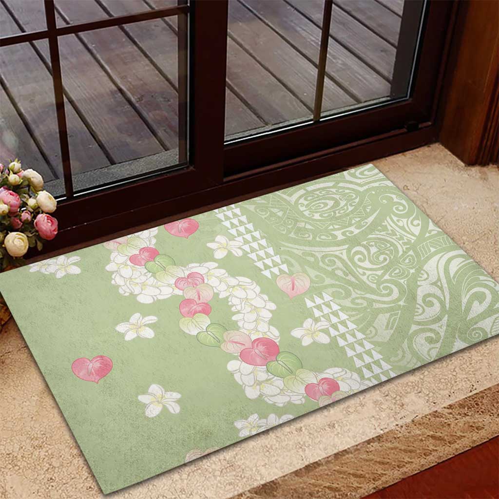 Leaf Green Hawaii Anthurium Plumeria Lei Rubber Doormat LT9 - Polynesian Pride