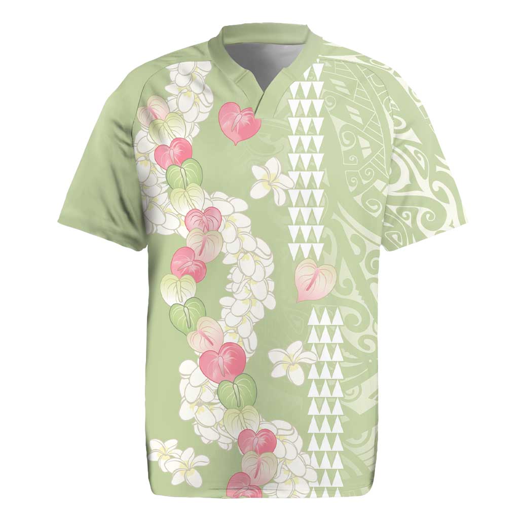 Leaf Green Hawaii Anthurium Plumeria Lei Rugby Jersey LT9 Green - Polynesian Pride
