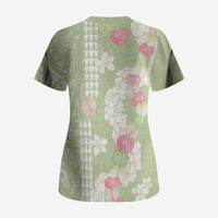 Leaf Green Hawaii Anthurium Plumeria Lei Scrub Top LT9 - Polynesian Pride