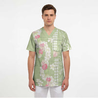 Leaf Green Hawaii Anthurium Plumeria Lei Scrub Top LT9 - Polynesian Pride