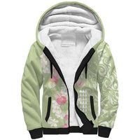 Leaf Green Hawaii Anthurium Plumeria Lei Sherpa Hoodie