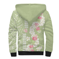 Leaf Green Hawaii Anthurium Plumeria Lei Sherpa Hoodie