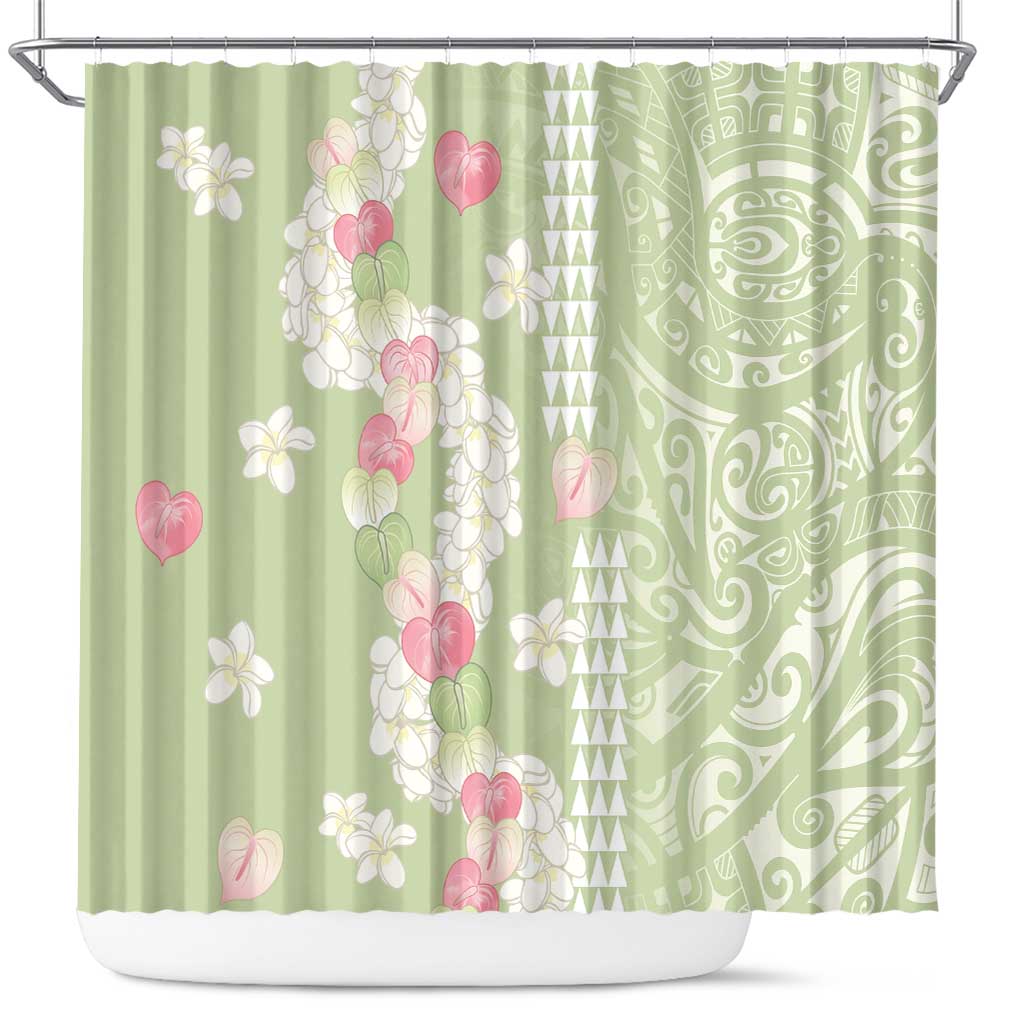 Leaf Green Hawaii Anthurium Plumeria Lei Shower Curtain LT9 Green - Polynesian Pride
