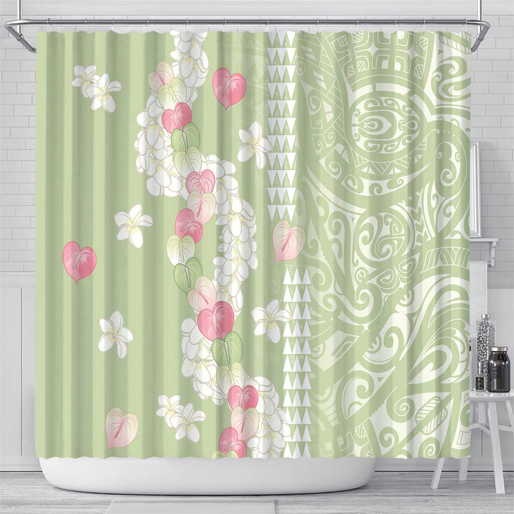 Leaf Green Hawaii Anthurium Plumeria Lei Shower Curtain LT9 - Polynesian Pride