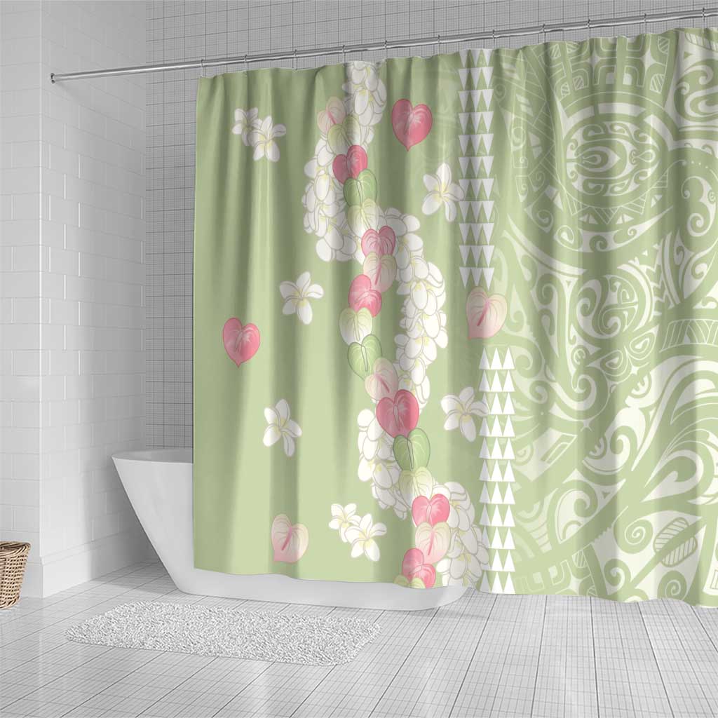 Leaf Green Hawaii Anthurium Plumeria Lei Shower Curtain LT9 - Polynesian Pride