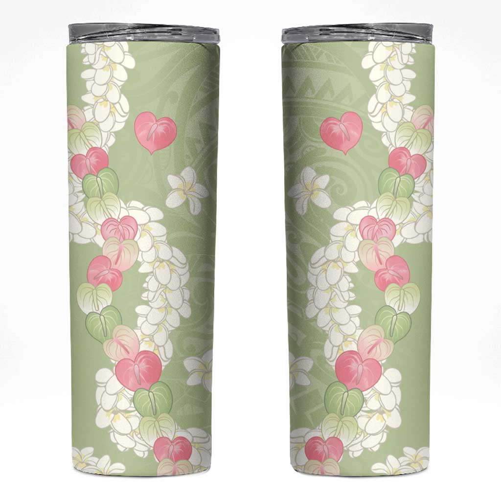 Leaf Green Hawaii Anthurium Plumeria Lei Skinny Tumbler LT9 Green - Polynesian Pride