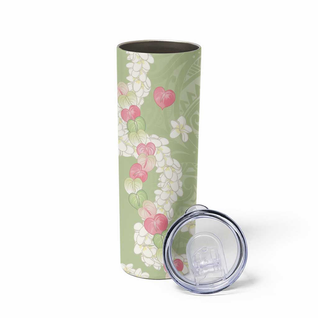 Leaf Green Hawaii Anthurium Plumeria Lei Skinny Tumbler LT9 - Polynesian Pride