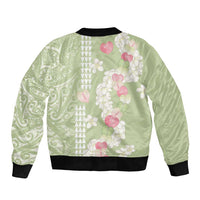 Leaf Green Hawaii Anthurium Plumeria Lei Sleeve Zip Bomber Jacket LT9 - Polynesian Pride