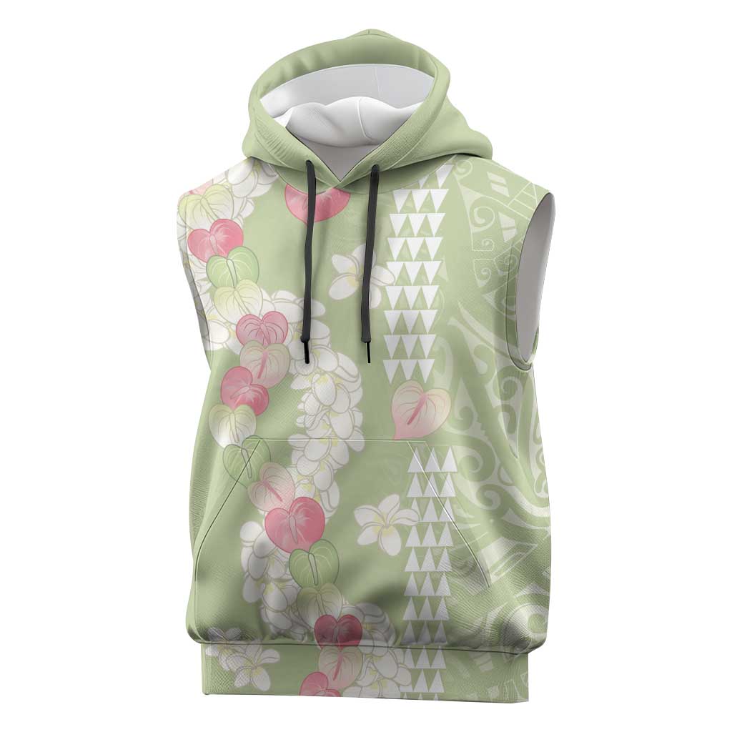 Leaf Green Hawaii Anthurium Plumeria Lei Sleeveless Hoodie