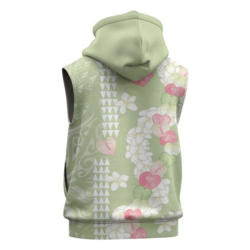 Leaf Green Hawaii Anthurium Plumeria Lei Sleeveless Hoodie
