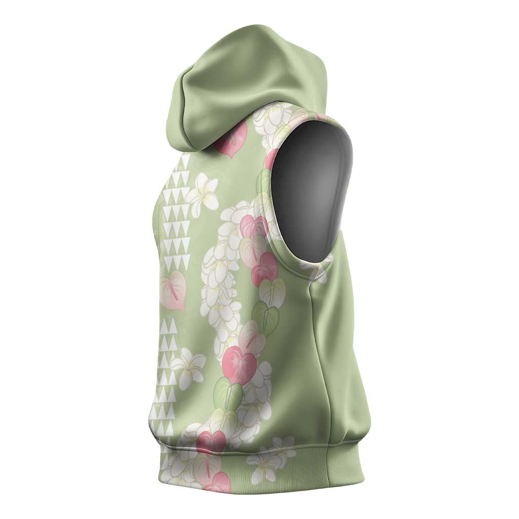Leaf Green Hawaii Anthurium Plumeria Lei Sleeveless Hoodie