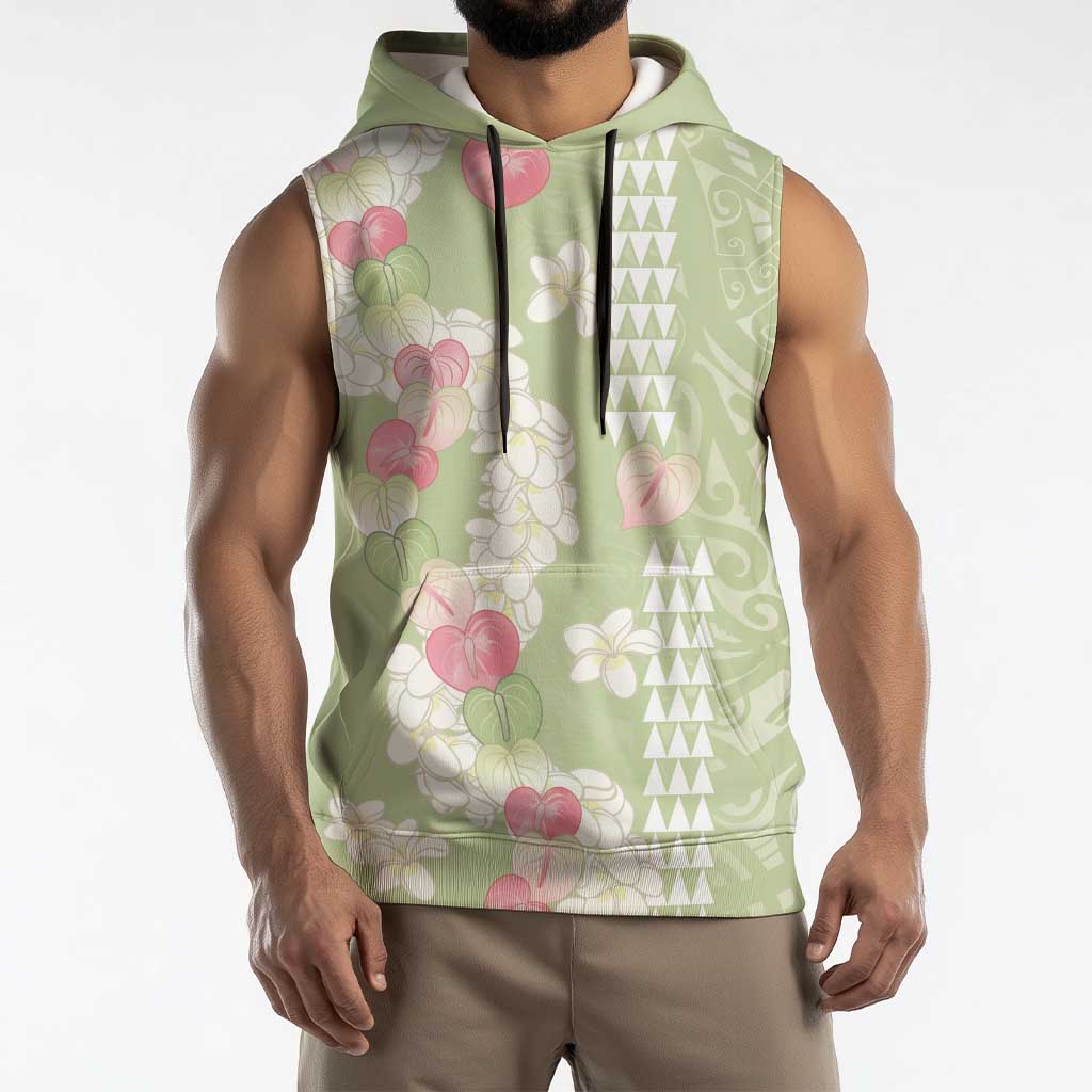 Leaf Green Hawaii Anthurium Plumeria Lei Sleeveless Hoodie