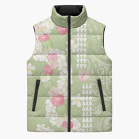 Leaf Green Hawaii Anthurium Plumeria Lei Sleeveless Puffer Jacket LT9 Unisex Green - Polynesian Pride