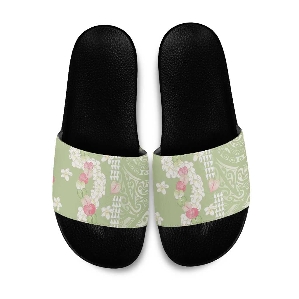 Leaf Green Hawaii Anthurium Plumeria Lei Slide Sandals LT9 Green - Polynesian Pride