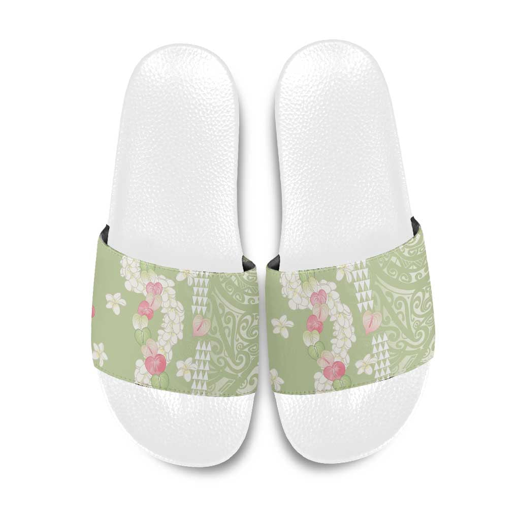 Leaf Green Hawaii Anthurium Plumeria Lei Slide Sandals LT9 Green - Polynesian Pride