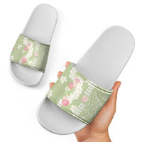 Leaf Green Hawaii Anthurium Plumeria Lei Slide Sandals LT9 - Polynesian Pride