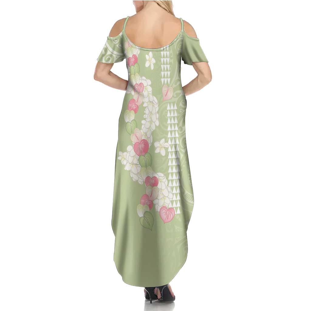 Leaf Green Hawaii Anthurium Plumeria Lei Summer Maxi Dress LT9 - Polynesian Pride