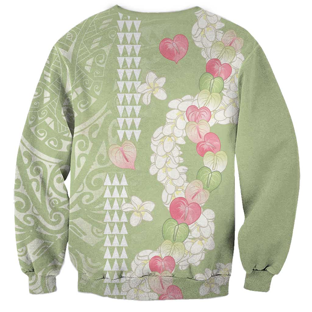 Leaf Green Hawaii Anthurium Plumeria Lei Sweatshirt LT9 - Polynesian Pride