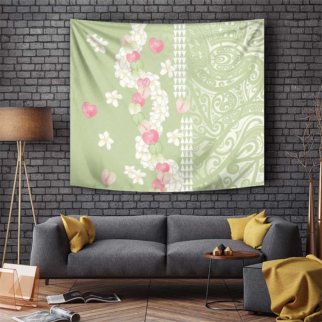 Leaf Green Hawaii Anthurium Plumeria Lei Tapestry LT9 Green - Polynesian Pride