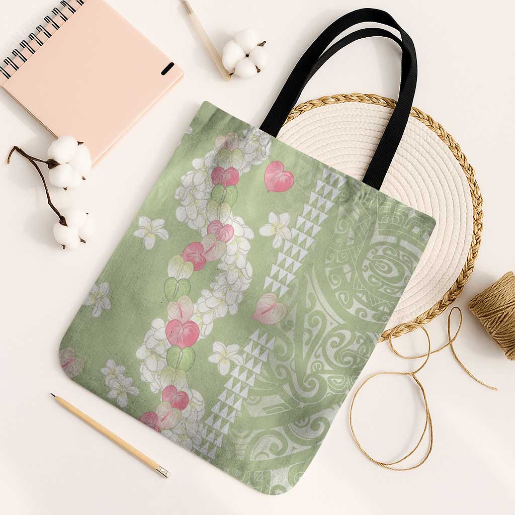 Leaf Green Hawaii Anthurium Plumeria Lei Tote Bag LT9 Black Strap One Size Green - Polynesian Pride