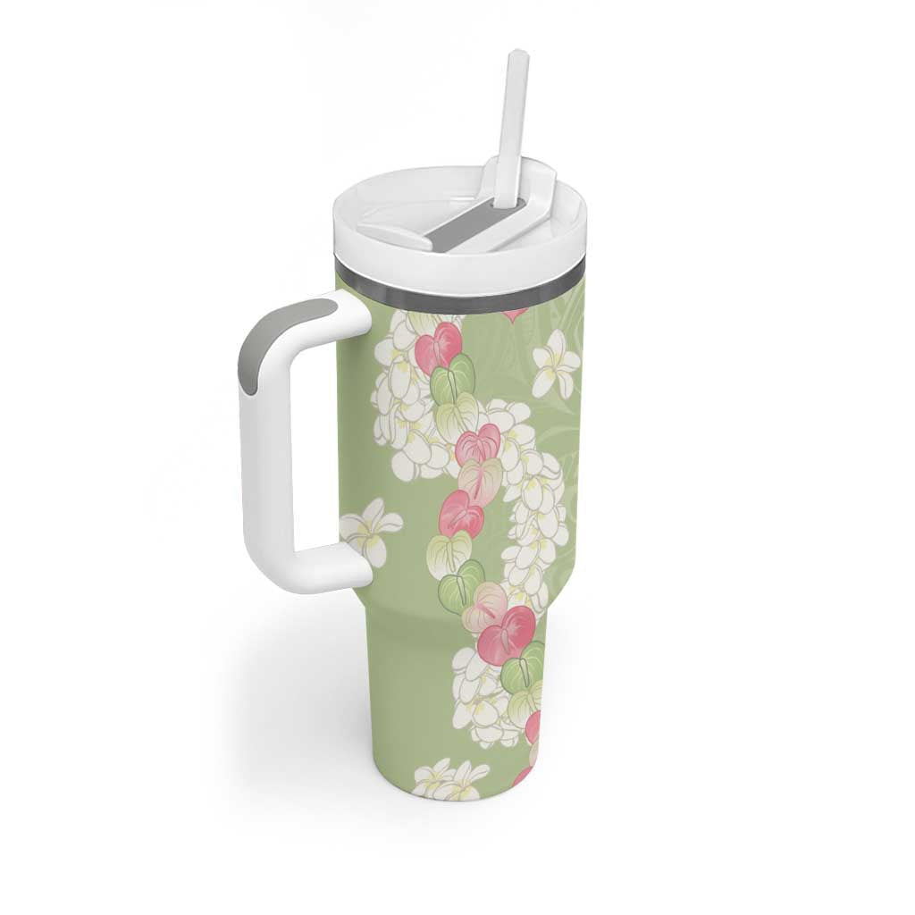 Leaf Green Hawaii Anthurium Plumeria Lei Tumbler With Handle LT9 - Polynesian Pride
