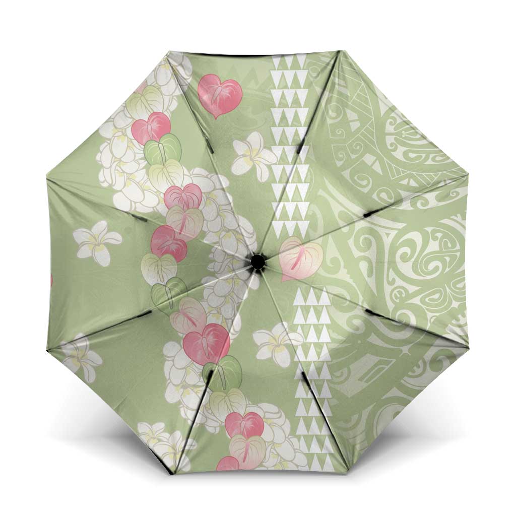 Leaf Green Hawaii Anthurium Plumeria Lei Umbrella LT9 One Size Folded 11.42 inch Opened Diameter 37.4 inch Green - Polynesian Pride