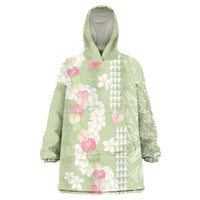 Leaf Green Hawaii Anthurium Plumeria Lei Wearable Blanket Hoodie