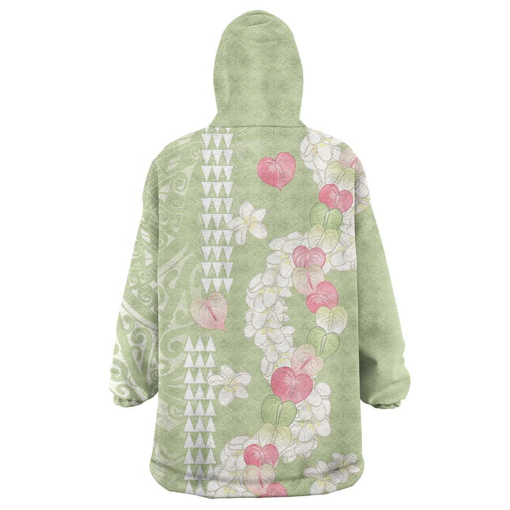 Leaf Green Hawaii Anthurium Plumeria Lei Wearable Blanket Hoodie