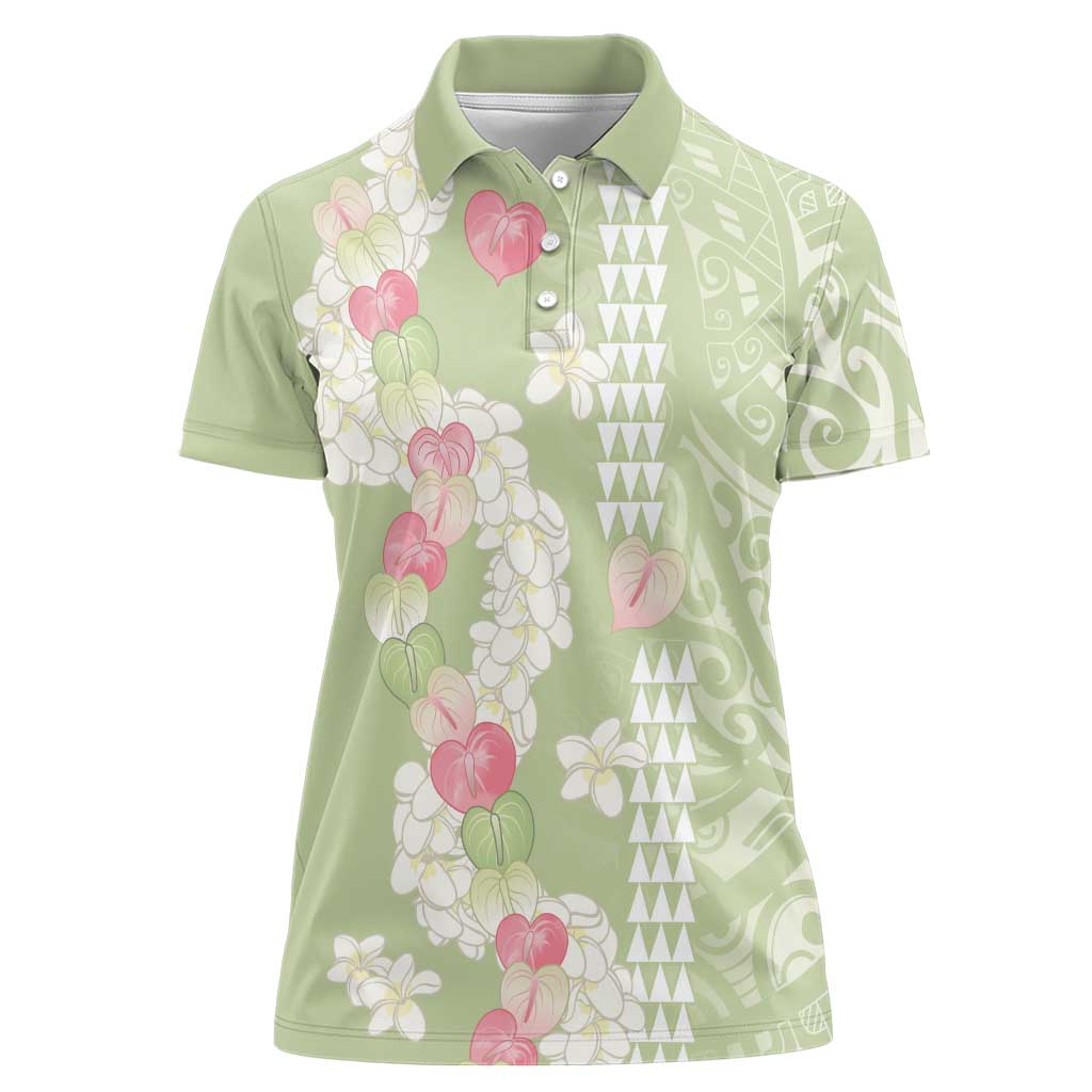 Leaf Green Hawaii Anthurium Plumeria Lei Women Polo Shirt