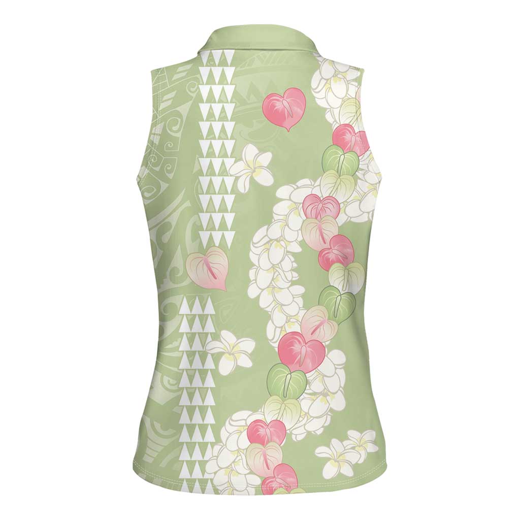 Leaf Green Hawaii Anthurium Plumeria Lei Women Sleeveless Polo Shirt LT9 - Polynesian Pride
