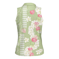Leaf Green Hawaii Anthurium Plumeria Lei Women Sleeveless Polo Shirt LT9 - Polynesian Pride