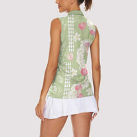 Leaf Green Hawaii Anthurium Plumeria Lei Women Sleeveless Polo Shirt LT9 - Polynesian Pride