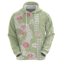 Leaf Green Hawaii Anthurium Plumeria Lei Zip Hoodie LT9 - Polynesian Pride