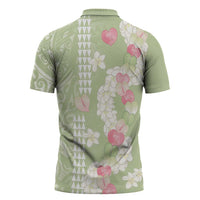 Leaf Green Hawaii Anthurium Plumeria Lei Zipper Polo Shirt LT9 - Polynesian Pride