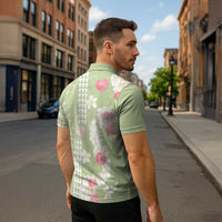 Leaf Green Hawaii Anthurium Plumeria Lei Zipper Polo Shirt LT9 - Polynesian Pride